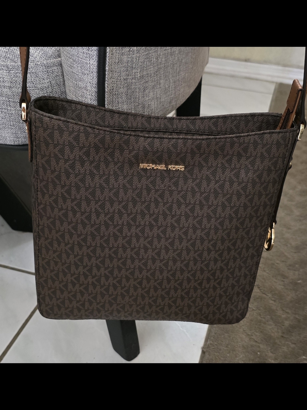Michael Kors Brown Signature Crossbody Bag with Gold Hardware